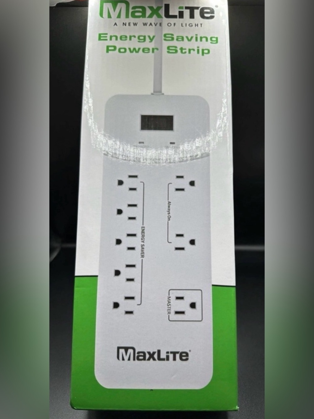 White Power Strip with Digital Display and Multiple Outlets
